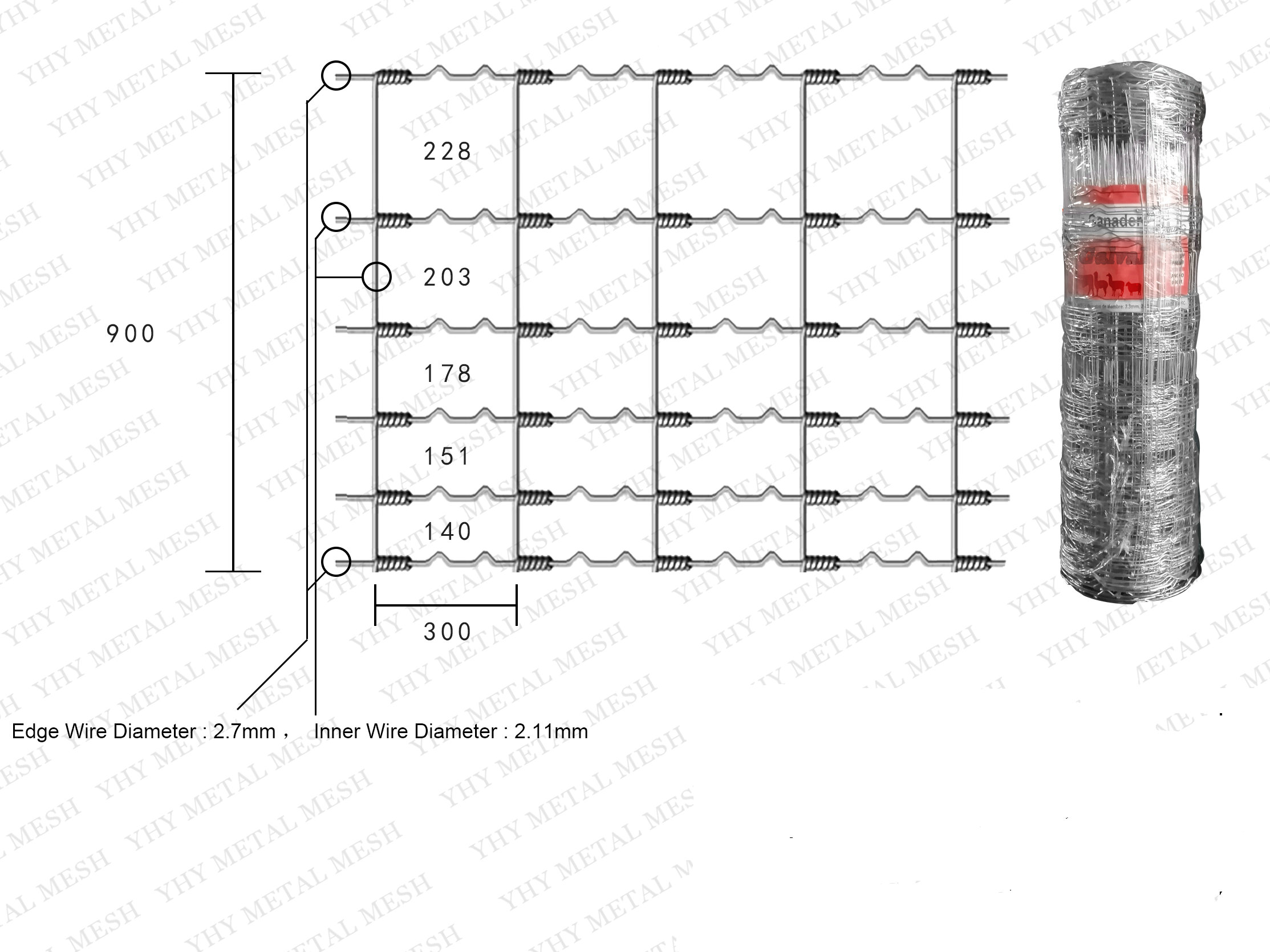 0.9m Height Galvanized 100mm Vertical Wire Distance 100m long field fence